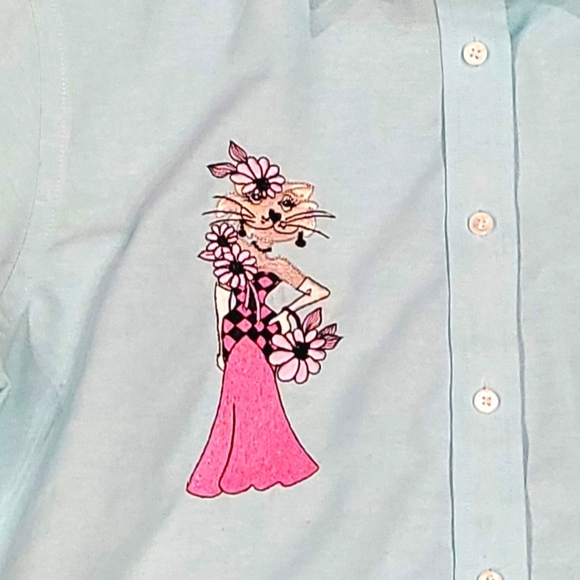Cabin Creek Embroidered Cat Shirt Womens Sz 10 Button Down Casual Blouse EUC - Picture 4 of 11